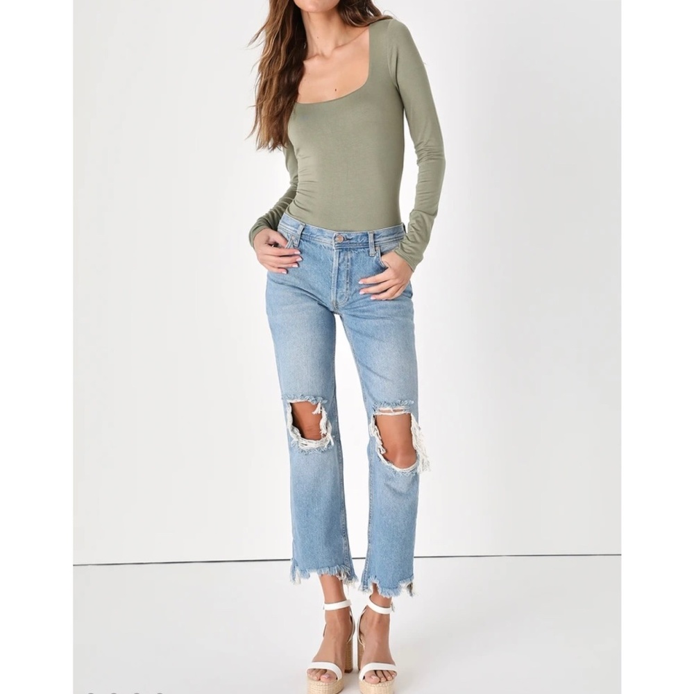 Free People Maggie Mid Rise Straight Leg Jeans Light Stone Wash